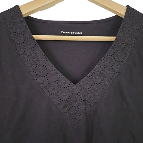 2/$15 Charter Club Women Super Soft Cotton Blend V-Neck Lace T-Shirt Top L - Picture 3 of 7